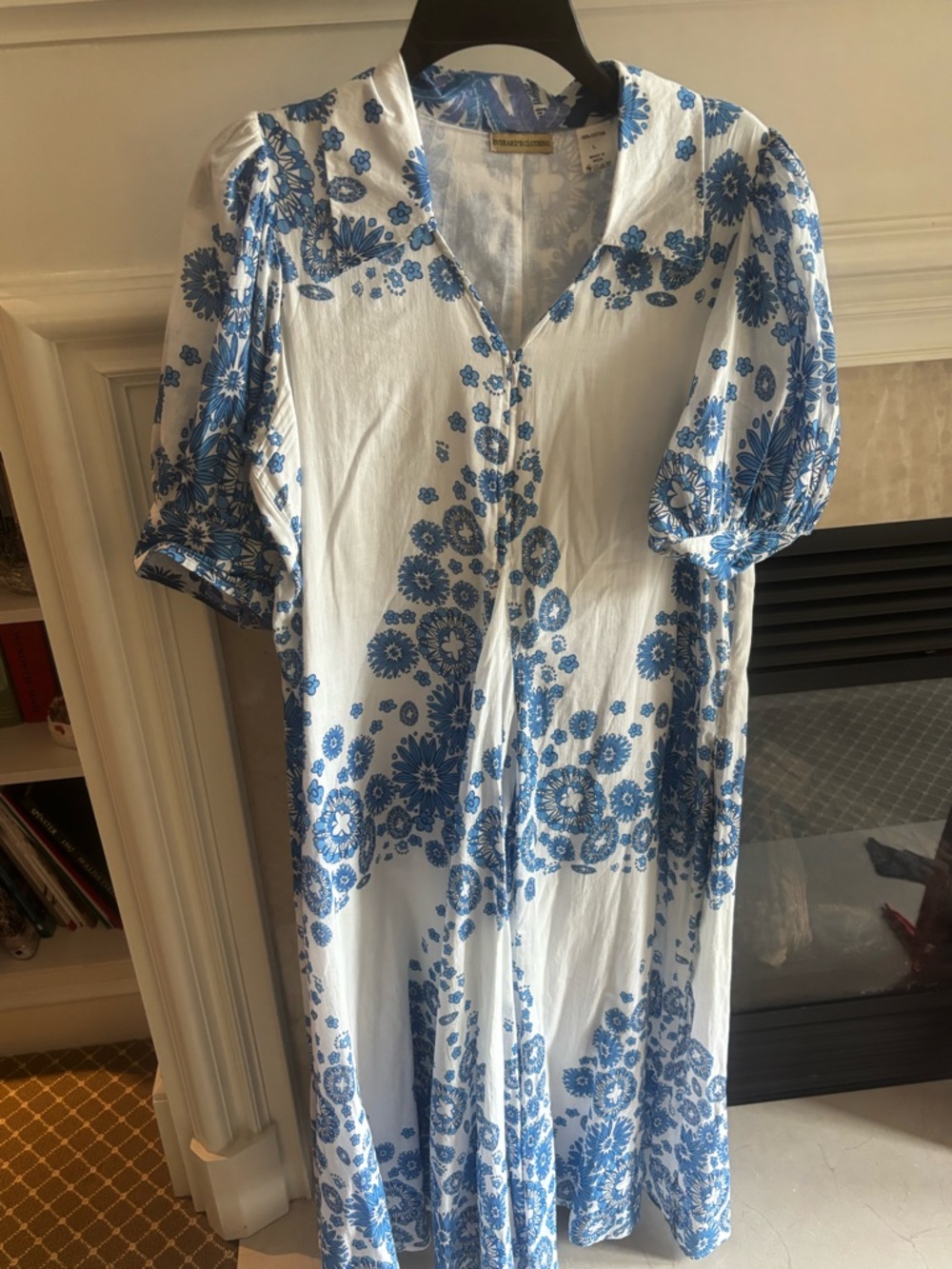 Blue & White Floral Zip Front Maxi Dress